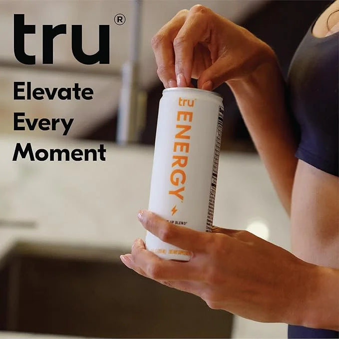 Tru Energy Seltzer, Clean Energy Drink with B-Vitamins, Mango Flavor, Sparkling Water, 100mg Natural Caffeine, Kosher, Glu...