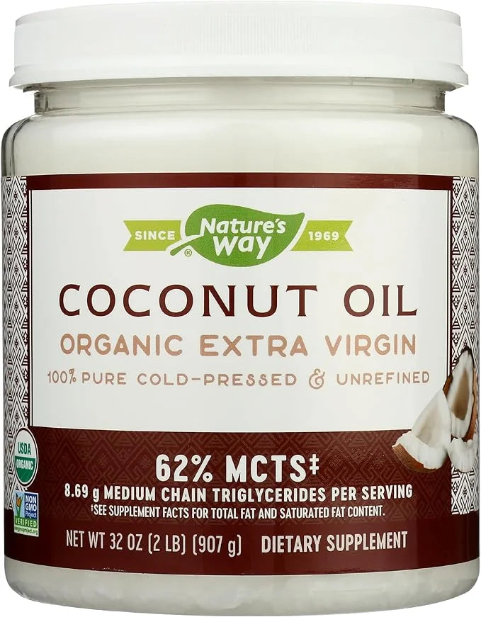 Nature's Way Organic Extra Virgin Coconut Oil, Pure Source of MCTs, Cold-Pressed, 32 Oz. - Product Image