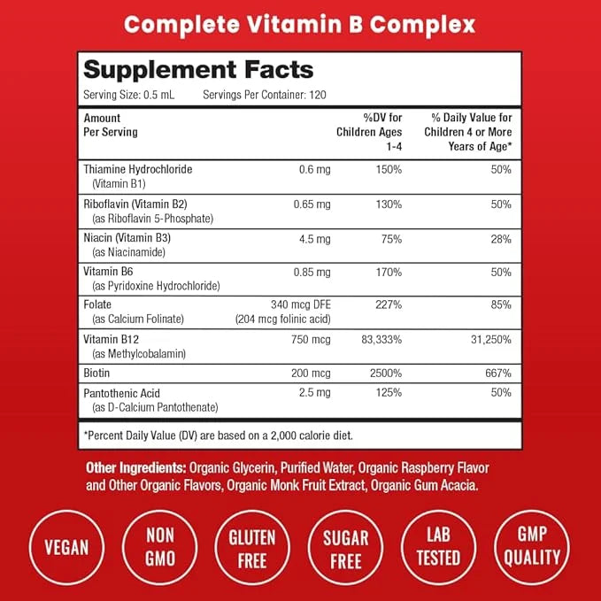 NutraChamps Vitamin B Complex for Kids, B1, B2, B3, B6, B7, B9 & Methyl B12, Kids B Complex Liquid Drops Supplement, Energ...