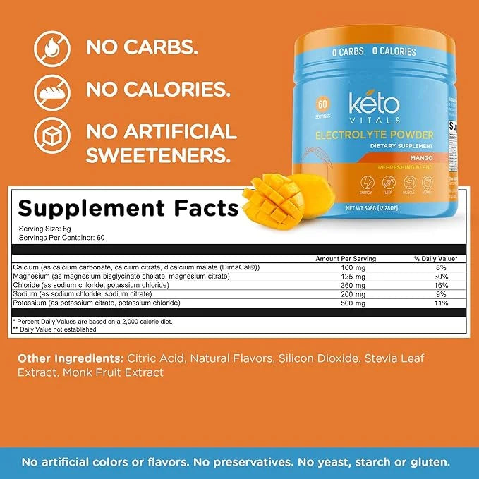 Keto Vitals Electrolytes Powder | Keto-Friendly Electrolytes with Potassium, Magnesium, Sodium, Calcium | Keto Electrolyte...