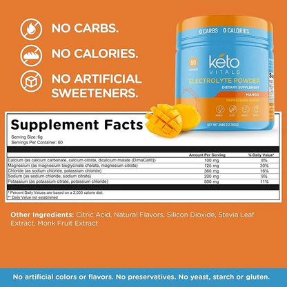 Keto Vitals Electrolytes Powder | Keto-Friendly Electrolytes with Potassium, Magnesium, Sodium, Calcium | Keto Electrolyte...