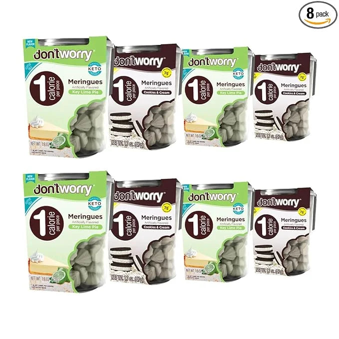 Don't Worry Meringue Cookies Keto Friendly - 8 Pack - 4 Pcs Cookies&Cream and 4 Pcs Lemon Pay, Only 1 Calorie per piece!, ...