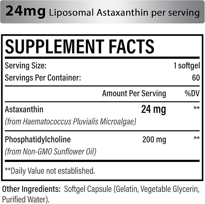 Liposomal Astaxanthin Supplement 24 MG, Maximum 60 Softgels(2 Softgels(2 Months
