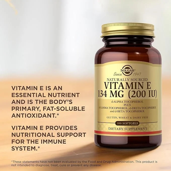 SOLGAR Vitamin E 200 IU - 100 Softgels, Pack of 2 - Natural Antioxidant, Immune System Support - Gluten Free, Dairy Free -...