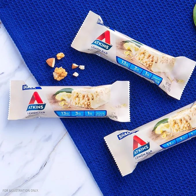 Atkins Snack Bar, Lemon Bar, 13g Protein, 3g Net Carbs, 1g Sugar, Made with Real Almond Butter, Gluten Free, High in Fiber...