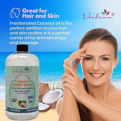 Verdana USDA Certified Organic Coconut MCT Oil –Fractionated Coconut Oil – No Palm Kernel Used – Kosher, Food Grade, Non-G...