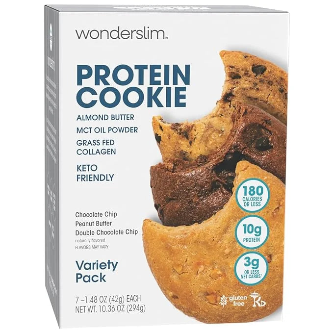 Wonderslim Protein Cookie, Variety Pack, Keto friendly, Low Carb, Gluten Free (7ct) - Product Image