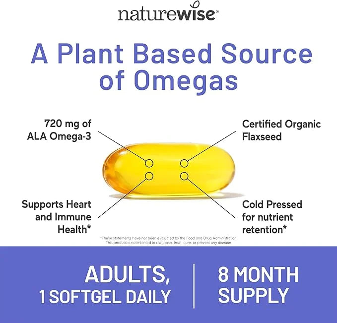 NatureWise Flaxseed Oil 1200 mg, Fish Free Omega 3 6 9 with 720mg ALA, Dietary Supplement for Heart Health Support - Organ...