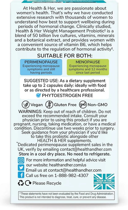 Health & Her Weight Management Probiotic | Perimenopause & Menopause - Clinically Studied 50bn CFU probiotic to Support Gu...