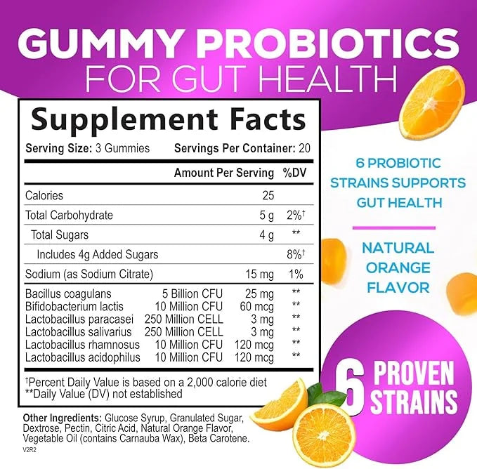 Probiotic Gummies for Women, Men & Teens 5 Billion 6 Probiotic 60 Count