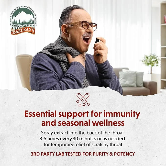 Barlean's Olive Leaf Complex Throat Spray with Peppermint, Lemon, and Sage for Itchy Throat Relief, Immune Support Supplem...