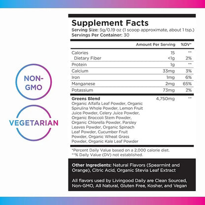 Livingood Daily Greens Powder (Original) - Green Juice Powder Supplement with Spirulina, Chlorella, Broccoli, Spinach for ...