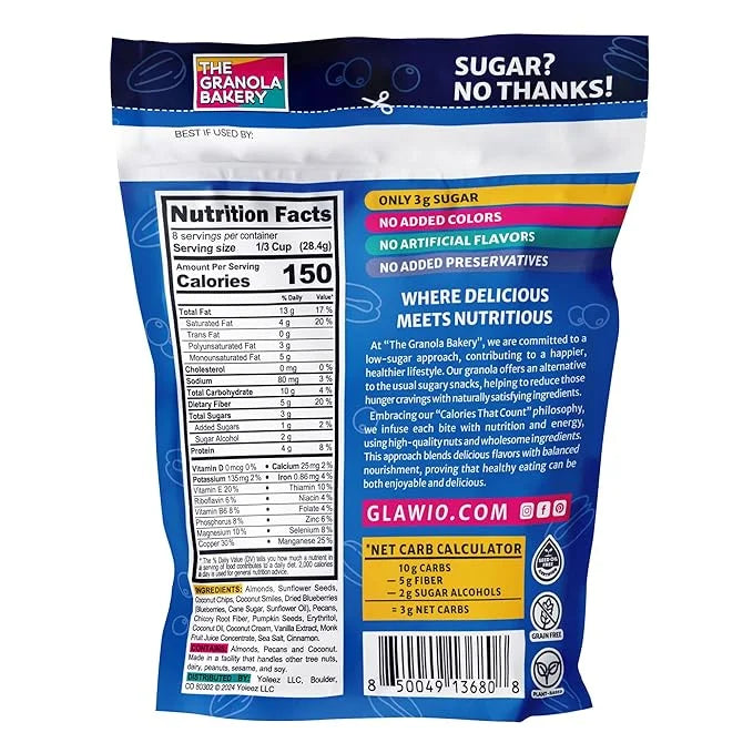 TGB Blueberry Granola Cereal, Keto Friendly Snack, No Added Sugar, Gluten Free, High Fiber, 8oz Resealable Bag (Pack of 1)...