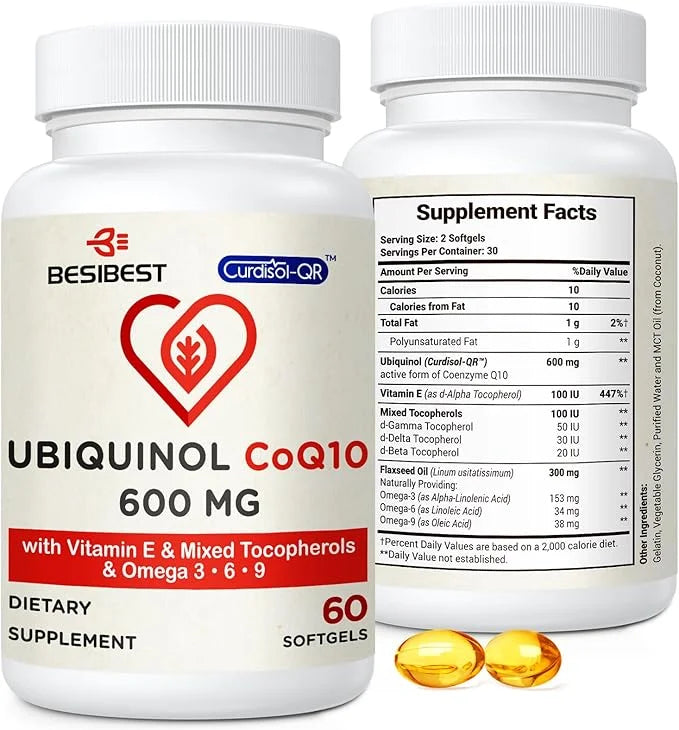 Ubiquinol CoQ10-600mg-Softgel, Active Coq10 Ubiquinol Supplement 3, 6, 6, 9, 9, High Absorption-Coenzyme-Q10, Powerful 60 ...