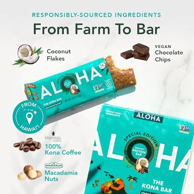 ALOHA Organic Plant Based Protein Bars | The Kona Bar - Special Edition | 6 Count, 1.98oz Bars | Vegan, Low Sugar, Gluten ...