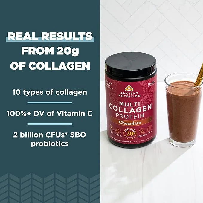 Ancient Nutrition Collagen Powder Protein, Multi Collagen Chocolate Protein Powder, 45 Servings, with Vitamin C, Hydrolyze...