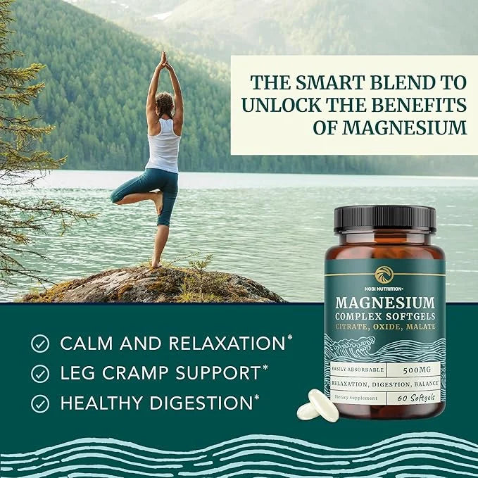 Triple Magnesium Softgels | Citrate, Malate, & Oxide | Highly Absorbable Magnesium Supplement for Digestion, Calm, Leg Cra...