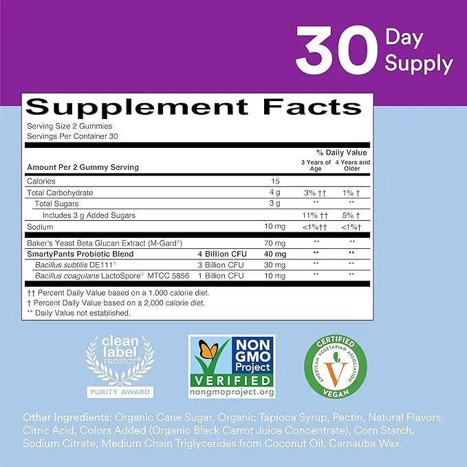 SmartyPants Kids Probiotic Immunity Gummies: Prebiotics 60 Count (30 Day