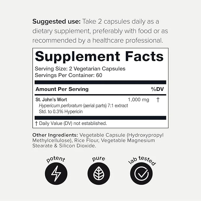 1,000mg Ultra High Strength St. John's 7X Concentrated 0.3% Hypericin 120 Capsules