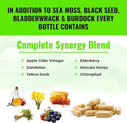 4000mg Sea Moss Supplement Blend 2000mg Ashwagandha 1200mg Turmeric 1000mg Bladderwrack 1500mg, Burdock 1000mg & D3 with