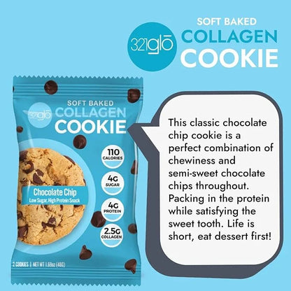 321glo Collagen Cookies | Soft Baked, High Protein Cookies | Low Carb, Low Sugar | Keto Snack for Women, Men, & Kids | 12 ...