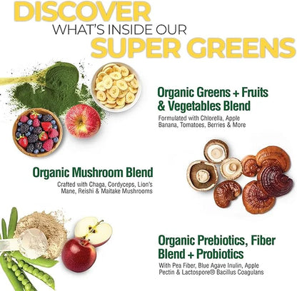 COUNTRY FARMS Organic Super Greens Apple Banana Flavor, 50 Organic Super Foods, Packed with Fiber, USDA Organic Drink Mix,...
