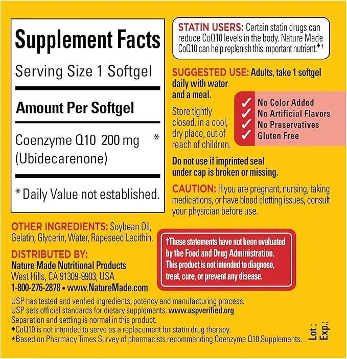 Nature Made CoQ10 200mg, Dietary Supplement 40 Softgels, 40 Day