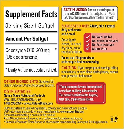 Nature Made CoQ10 200mg, Dietary Supplement 40 Softgels, 40 Day