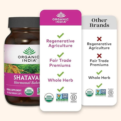 ORGANIC INDIA Shatavari Capsules - Herbal Supplement, Supports Hormonal Balance, Immune System Support, Vegan, Gluten-Free...