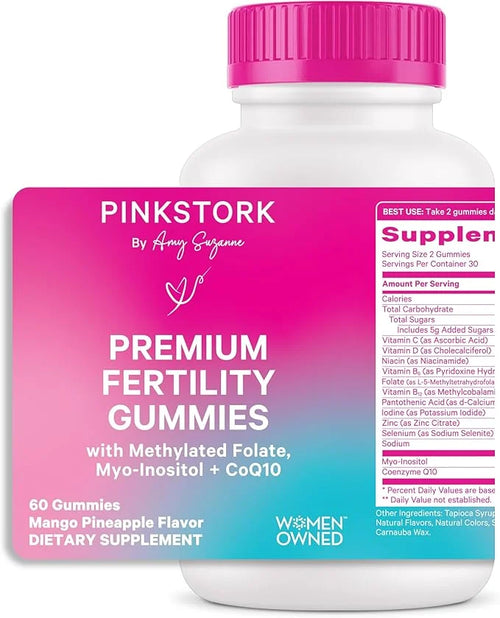 Pink Stork Premium Fertility Gummies for Women - Prenatal Conception Supplements for Her with Inositol, CoQ10, Folate and ...