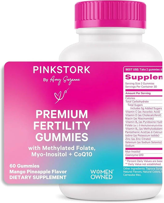 Pink Stork Premium Fertility Gummies for Women - Prenatal Conception Supplements for Her with Inositol, CoQ10, Folate and ...