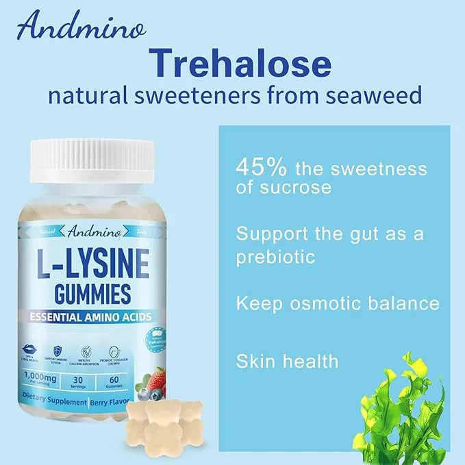 L-Lysine Gummies 1000 mg, with Trehalose, L Lysine Gummies for Lips & Oral Health, Boost Immune & Collagen & Calcium, for ...