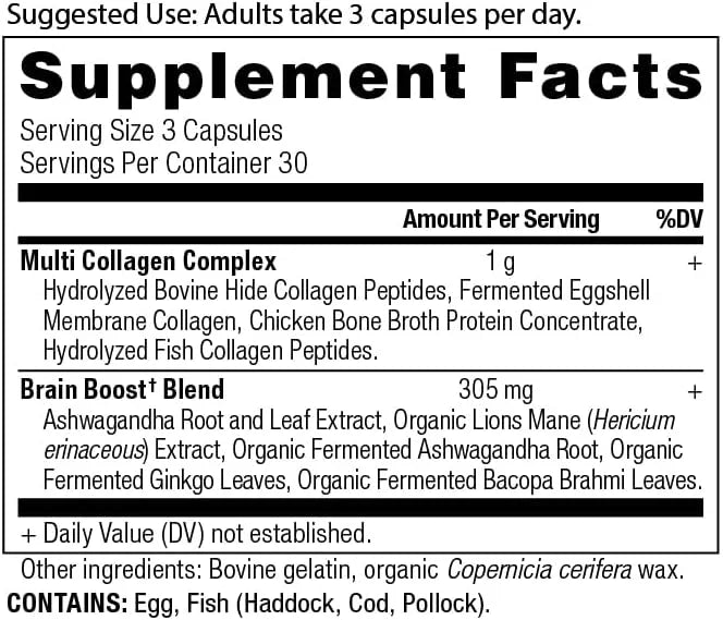 Ancient Nutrition Collagen Protein Brain Boost, Collagen Protein Capsules Brain Supplement for Reduced Joint Discomfort, H...