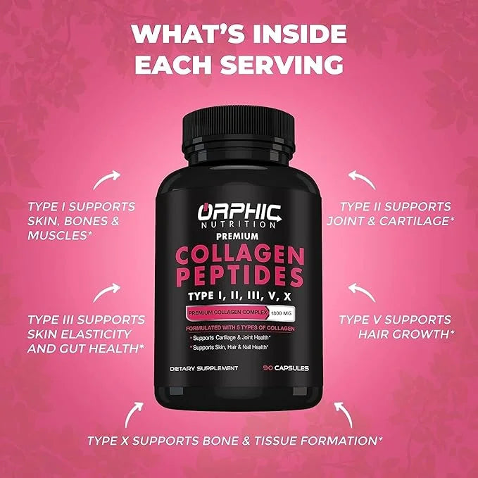 ORPHIC NUTRITION Collagen Peptides Capsules Women,1800mg Multi 90 Caps