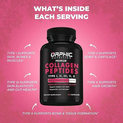 ORPHIC NUTRITION Collagen Peptides Capsules Women,1800mg Multi 90 Caps