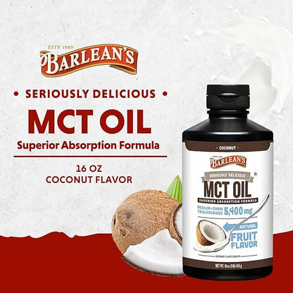 Barlean's MCT Oil Supplement, Coconut Flavored for Keto Coffee, Emulsified Creamy Liquid Syrup with 5,400mg Plant-Based MC...