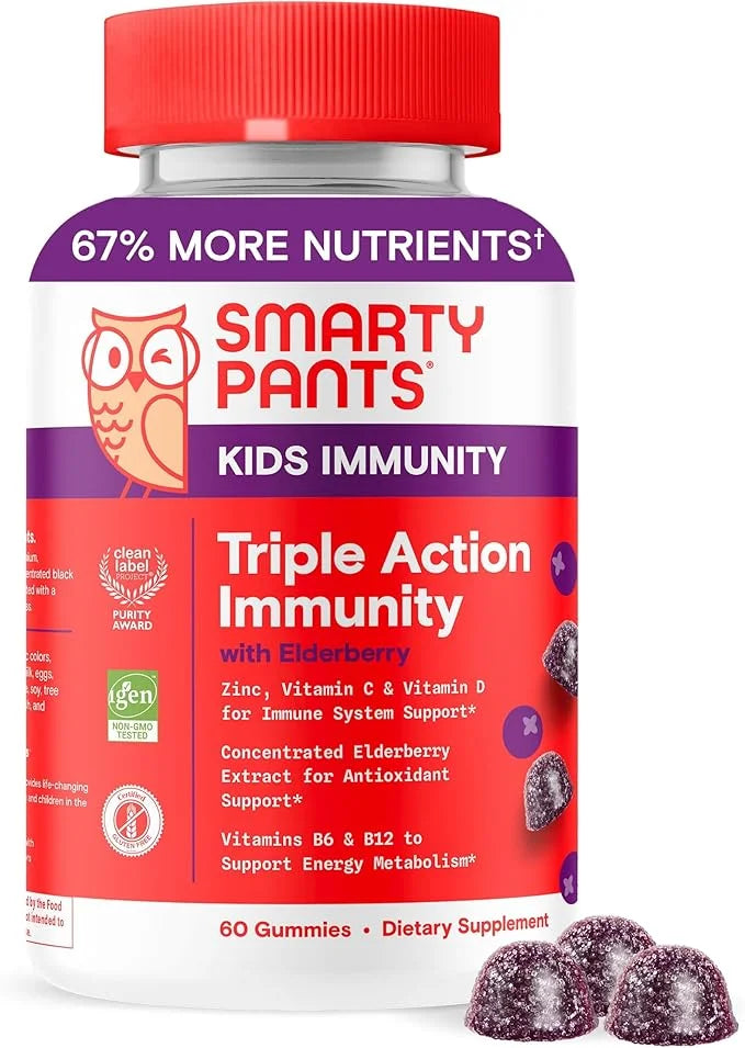 SmartyPants Kids Immunity Elderberry Gummies: Kids B6 & B12 and 60 Count (30 Day