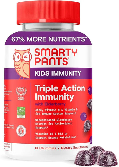 SmartyPants Kids Immunity Elderberry Gummies: Kids B6 & B12 and 60 Count (30 Day