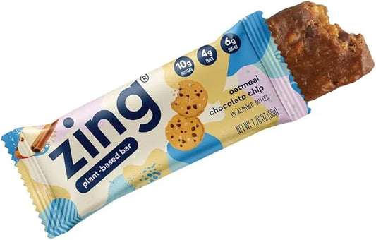 Zing Oatmeal Chocolate Chip Vegan Protein Bars, Gluten Free with High Protein, High Fiber, Dairy Free Nutrition Bars, Plan...