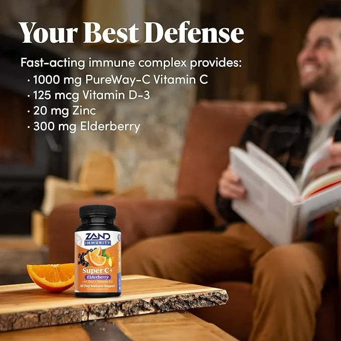 Zand Immunity Super C+ with Elderberry, 1000mg PureWay-C D-3, Enhanced 60 Tablets, 30 Servings