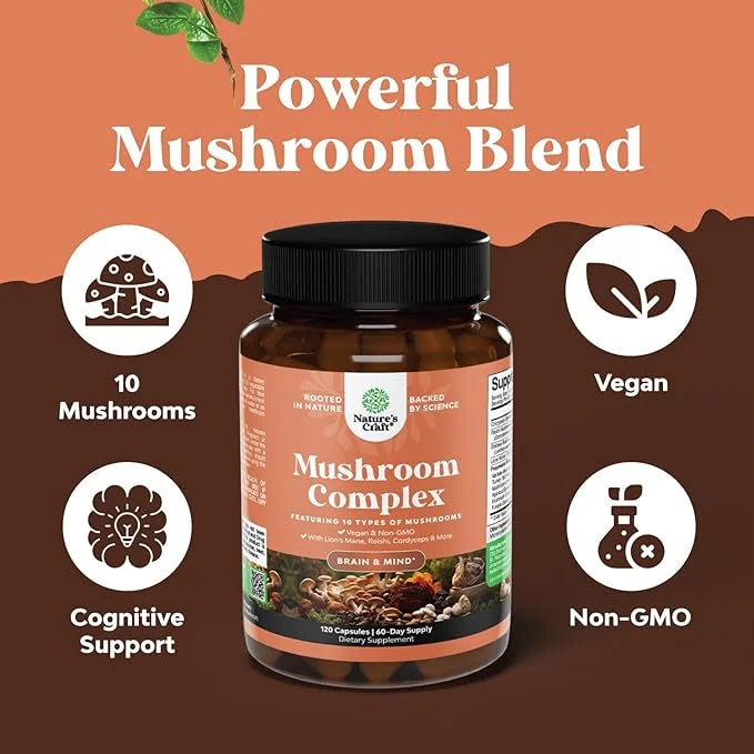 Extra Strength Mushroom Complex Capsules 10X Lions 1330mg Adaptogenic (2 Months)