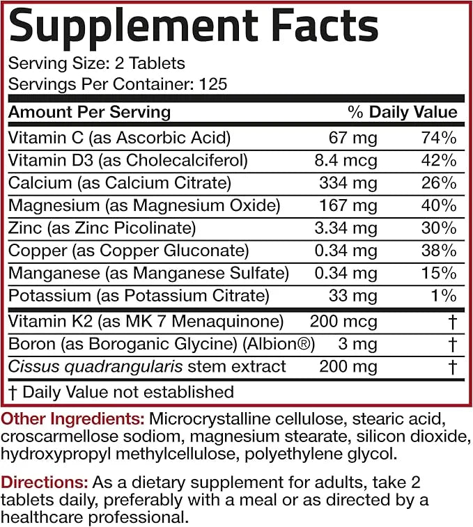 Bronson Bone Health & Strength Complex* 200 MCG K2 as MK7, Plus D3, and 250 Tablets