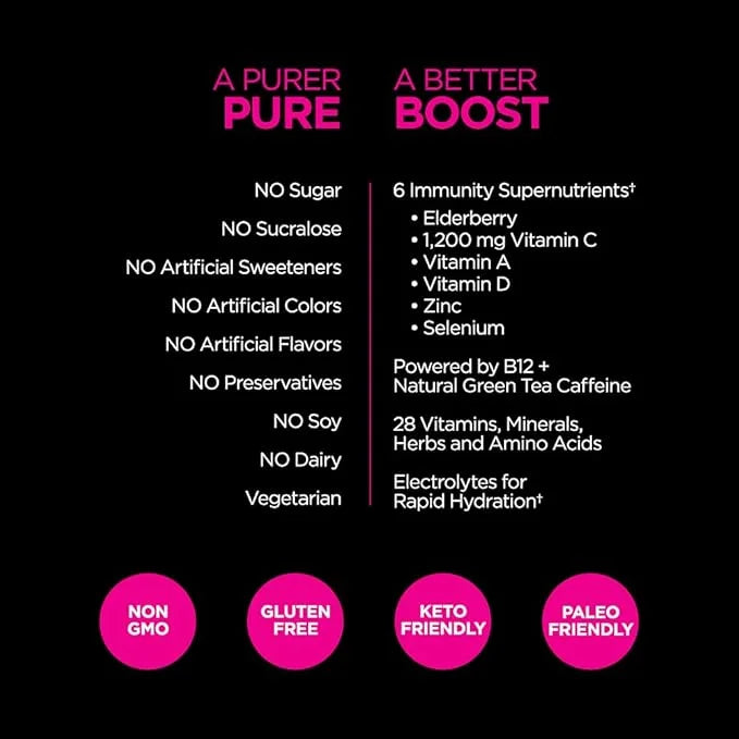 Pureboost Immune Clean Energy Drink Mix: 1200 mg 28 Vitamins, 30 Count)
