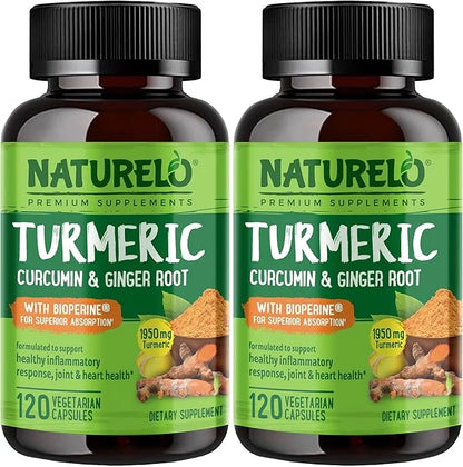 NATURELO Turmeric Curcumin with BioPerine 120 Vegan (2 Pack)