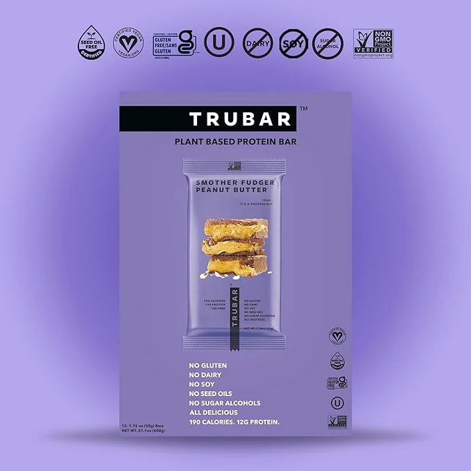 TRUBAR Vegan Protein Bar, Smother Fudger Peanut Butter, Gluten Free, Plant Based, High Fiber, Dairy Free, Low Fat, Non GMO...