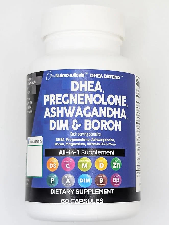DHEA 200mg Supplement Pregnenolone 100mg for Men & Women with DIM Ashwagandha Boron 6mg Complex Calcium Magnesium Zinc 50m...