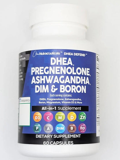 DHEA 200mg Supplement Pregnenolone 100mg for Men & Women with DIM Ashwagandha Boron 6mg Complex Calcium Magnesium Zinc 50m...