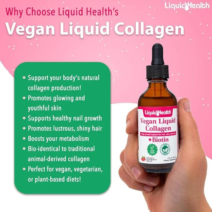 LIQUIDHEALTH 100% Vegan Collagen Plus Biotin 100,000mcg Liquid Drops - Plant-Based Liquid Collagen for Women, Men - Hair &...