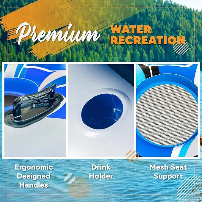 2025 New & Upgraded Sunlite Sports Heavy Duty River Tube Inflatable, Premium Water Float to Lounge Above Lake and River, O...