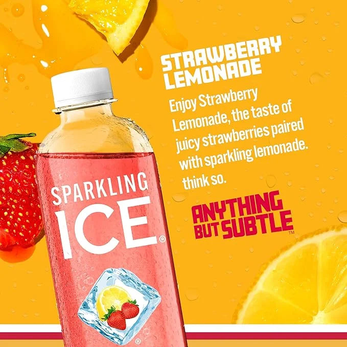 Sparkling Ice, Strawberry Lemonade Sparkling Water, Zero Sugar Flavored Water, with Vitamins and Antioxidants, Low Calorie...